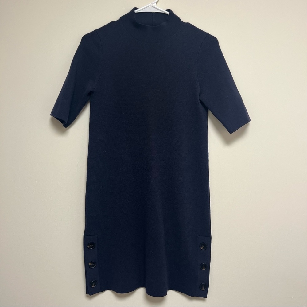 Ann Taylor navy blue turtleneck short sleeve‎ knit dress with buttons size XS